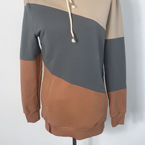 Ampersand Ave SingleHood Madrid Diagonal Colorblock Fleece Sweatshirt Hoodie S - Picture 6 of 11